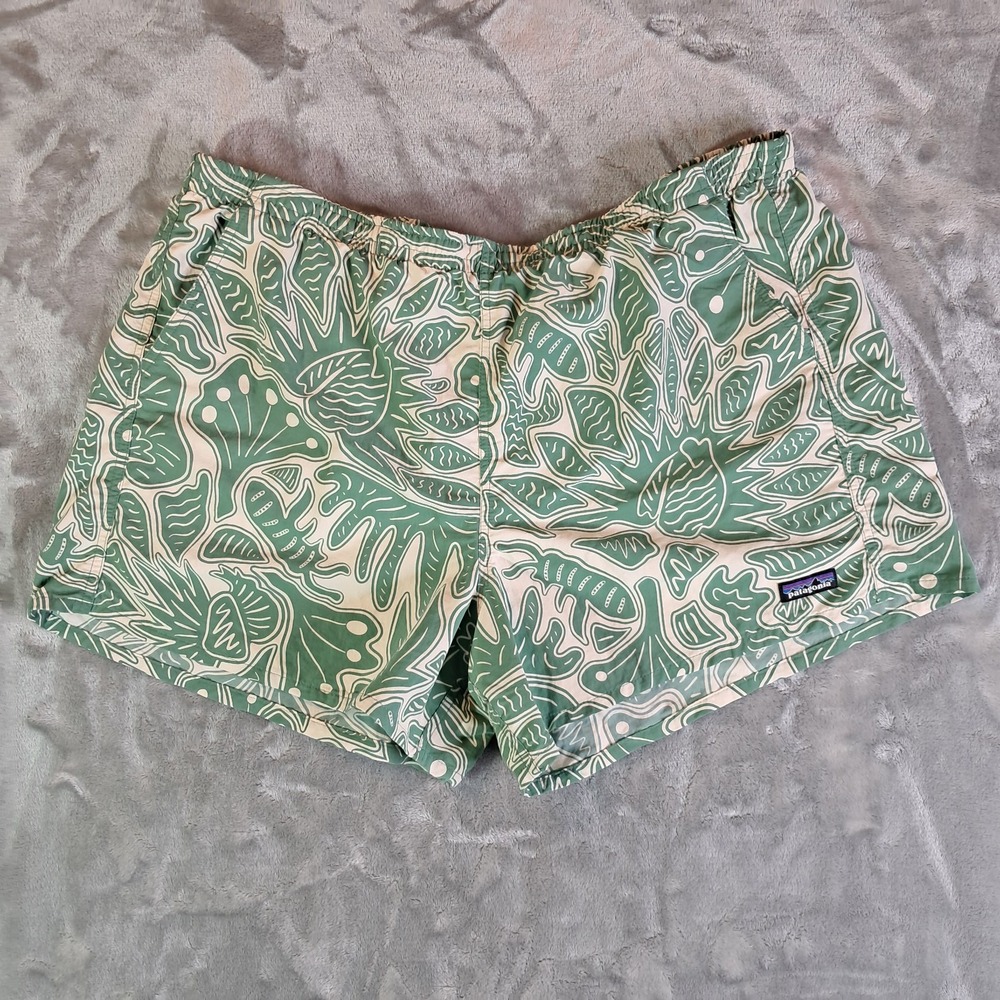 Patagonia Baggies Shorts Womens XXL 5 Inch Swim Water Green Batik Floral 57059